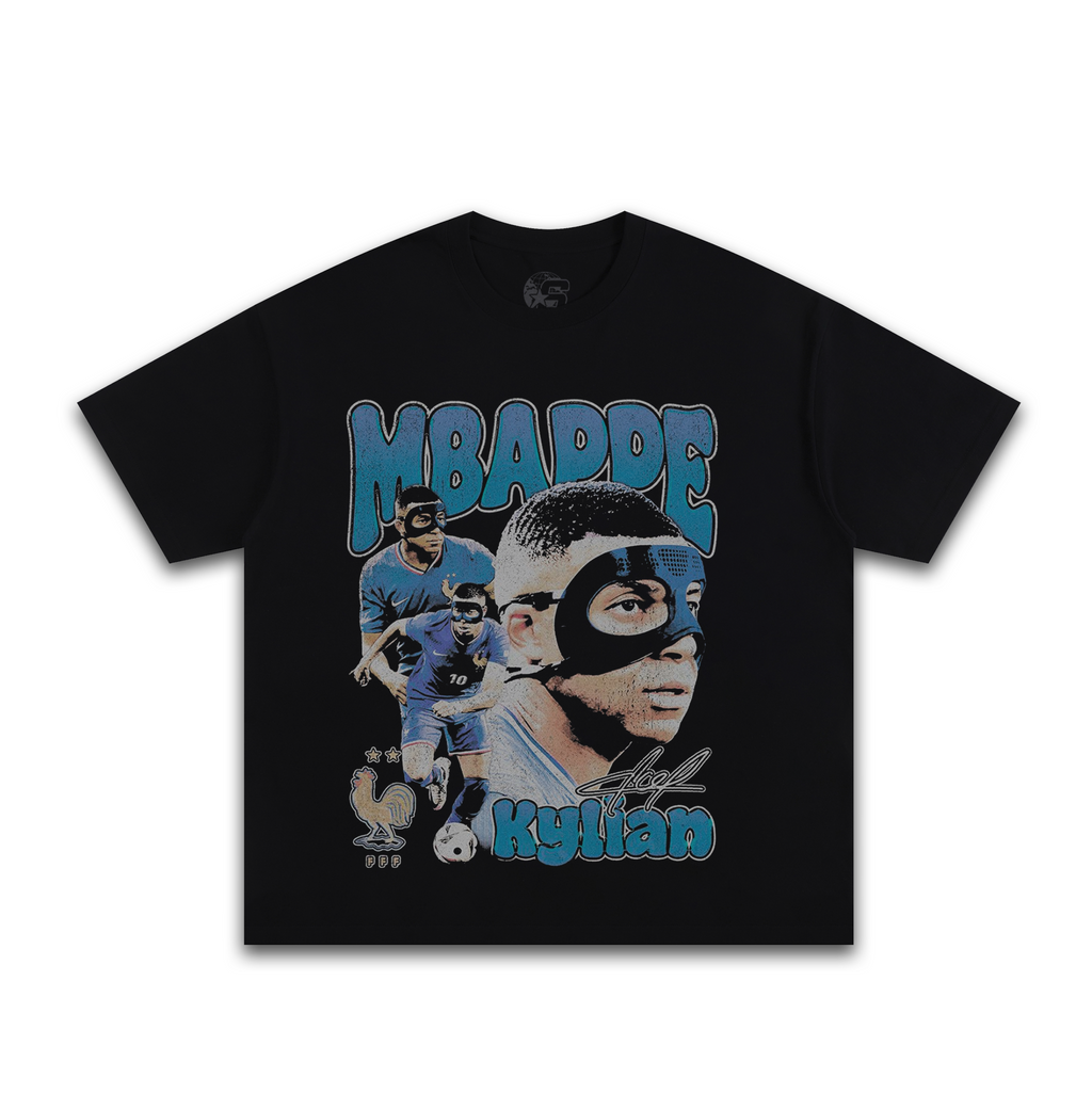 Kylian Mbappé "The Mask" Vol 2 Graphic T-Shirt - 280GSM Heavyweight - Black - T-Shirt - Simpleprints - I Love BJs