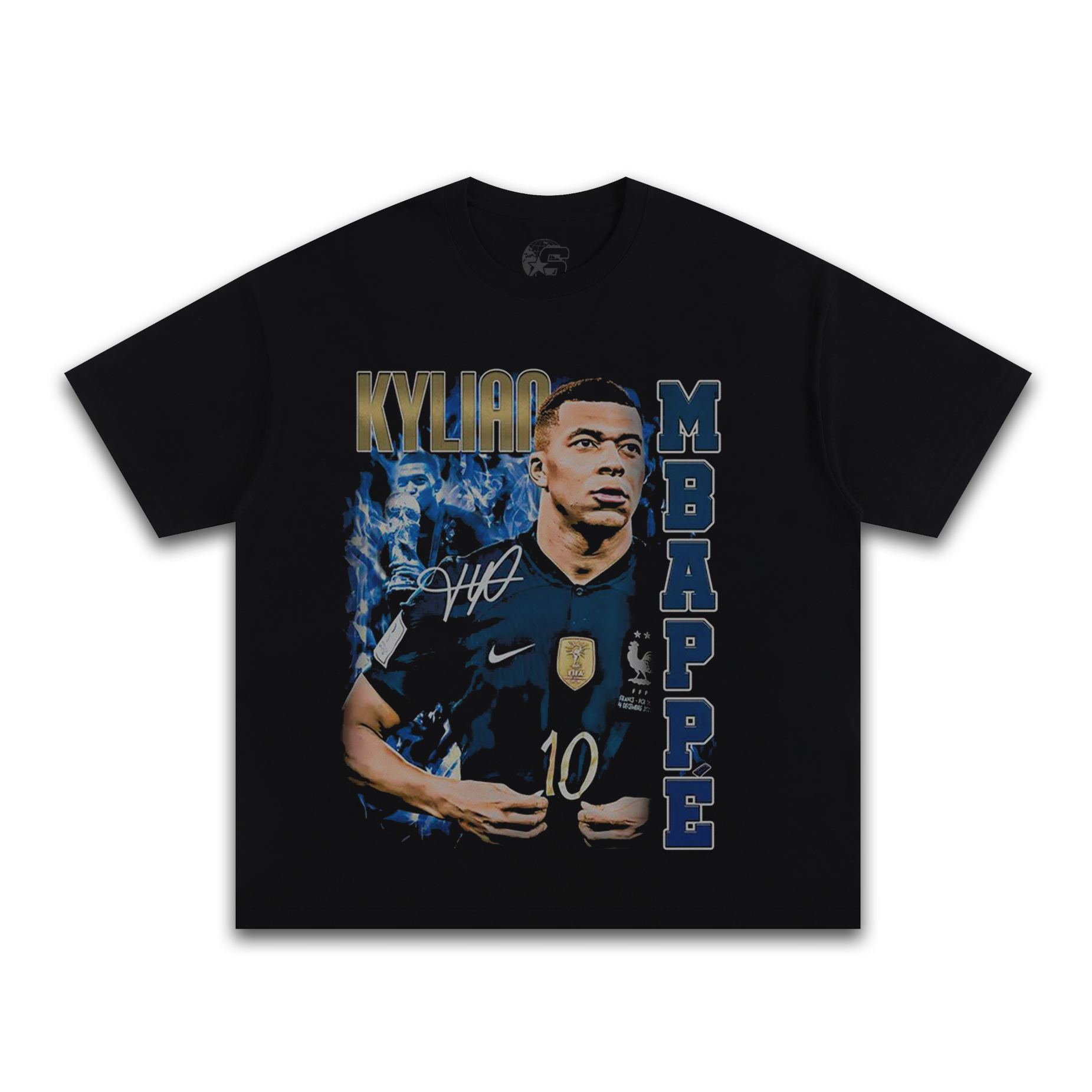 Kylian Mbappé Graphic T-Shirt - 280GSM Heavyweight Drop Shoulder Cotton - Black - T-Shirt - Simpleprints - I Love BJs