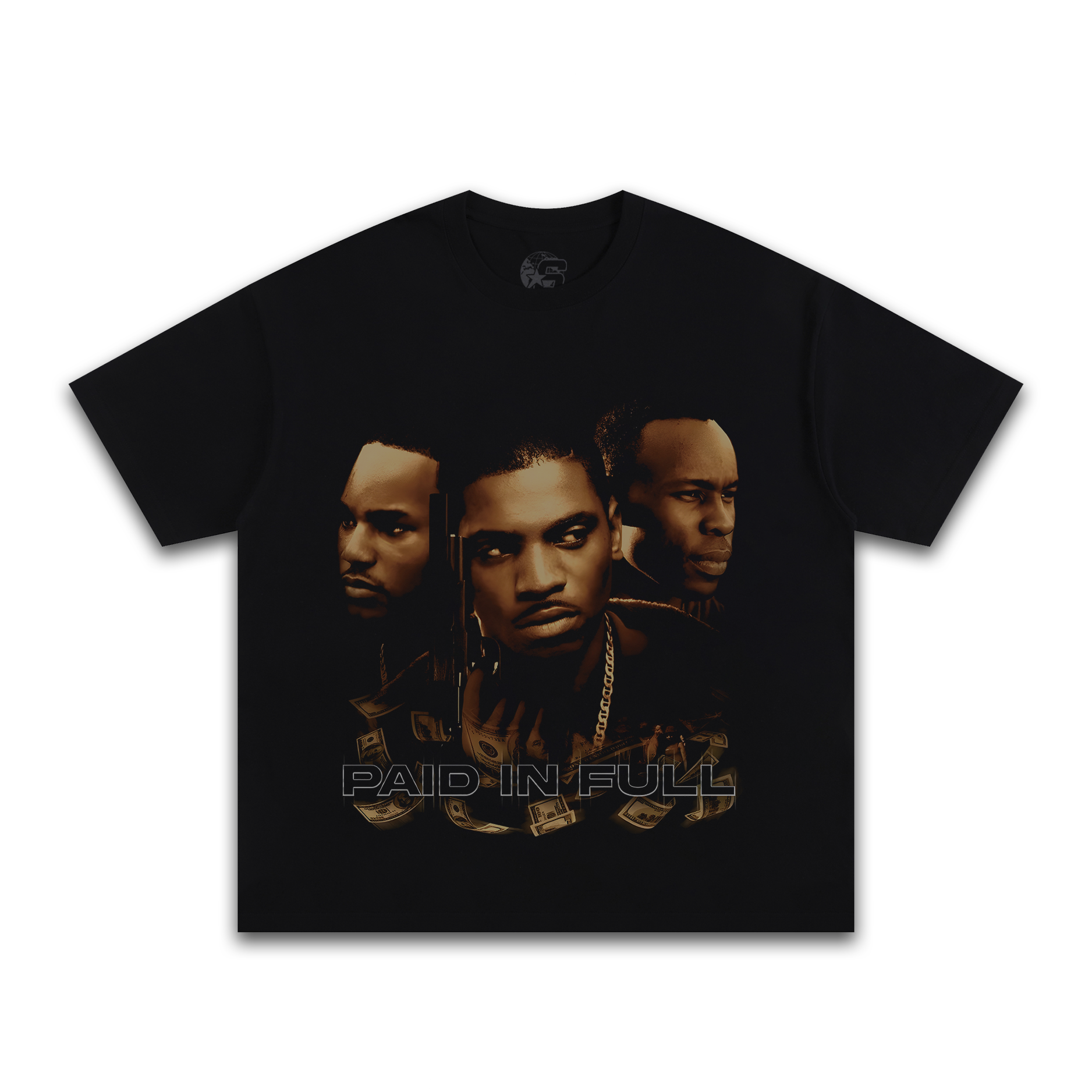 Paid In Full Graphic T-Shirt - 280GSM Heavyweight Drop Shoulder Cotton - Black - T-Shirt - Simpleprints - I Love BJs
