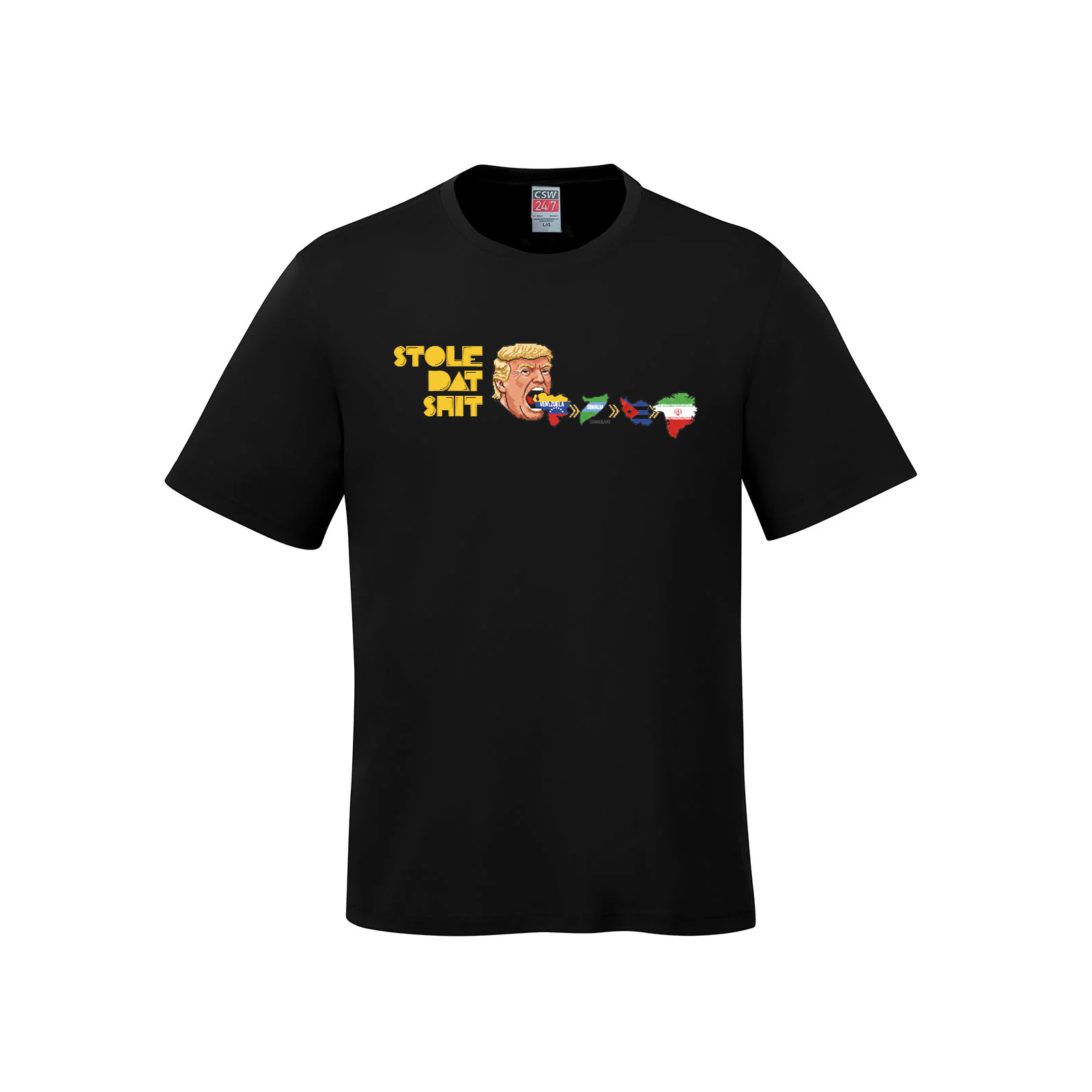 STOLE DAT SHIT Donald Trump Pac-Man T-Shirt - 100% Cotton Satire Tee - Black - T-Shirt - Trumpman