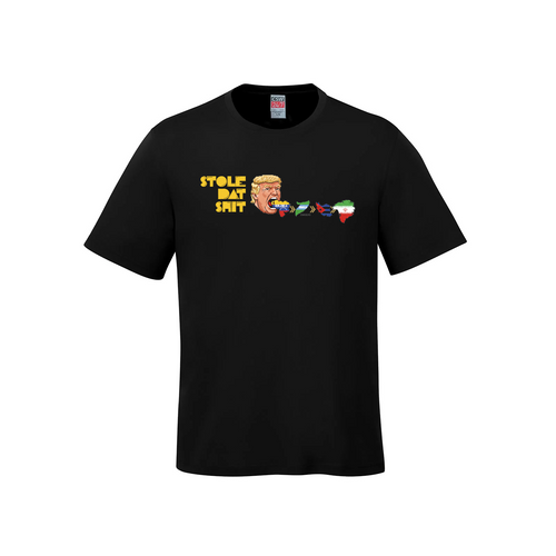 STOLE DAT SHIT Donald Trump Pac-Man T-Shirt - 100% Cotton Satire Tee - Black - T-Shirt - Trumpman