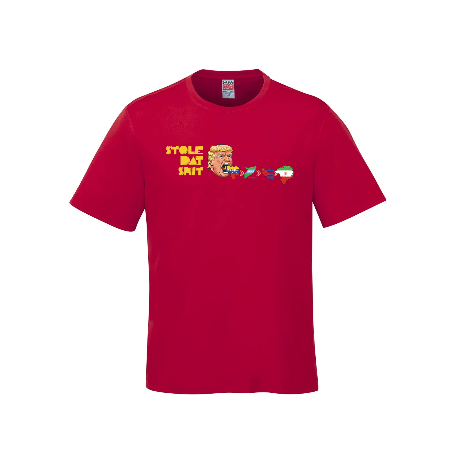 STOLE DAT SHIT Donald Trump Pac-Man T-Shirt - 100% Cotton Satire Tee - Red - T-Shirt - Trumpman