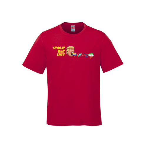 STOLE DAT SHIT Donald Trump Pac-Man T-Shirt - 100% Cotton Satire Tee - Red - T-Shirt - Trumpman