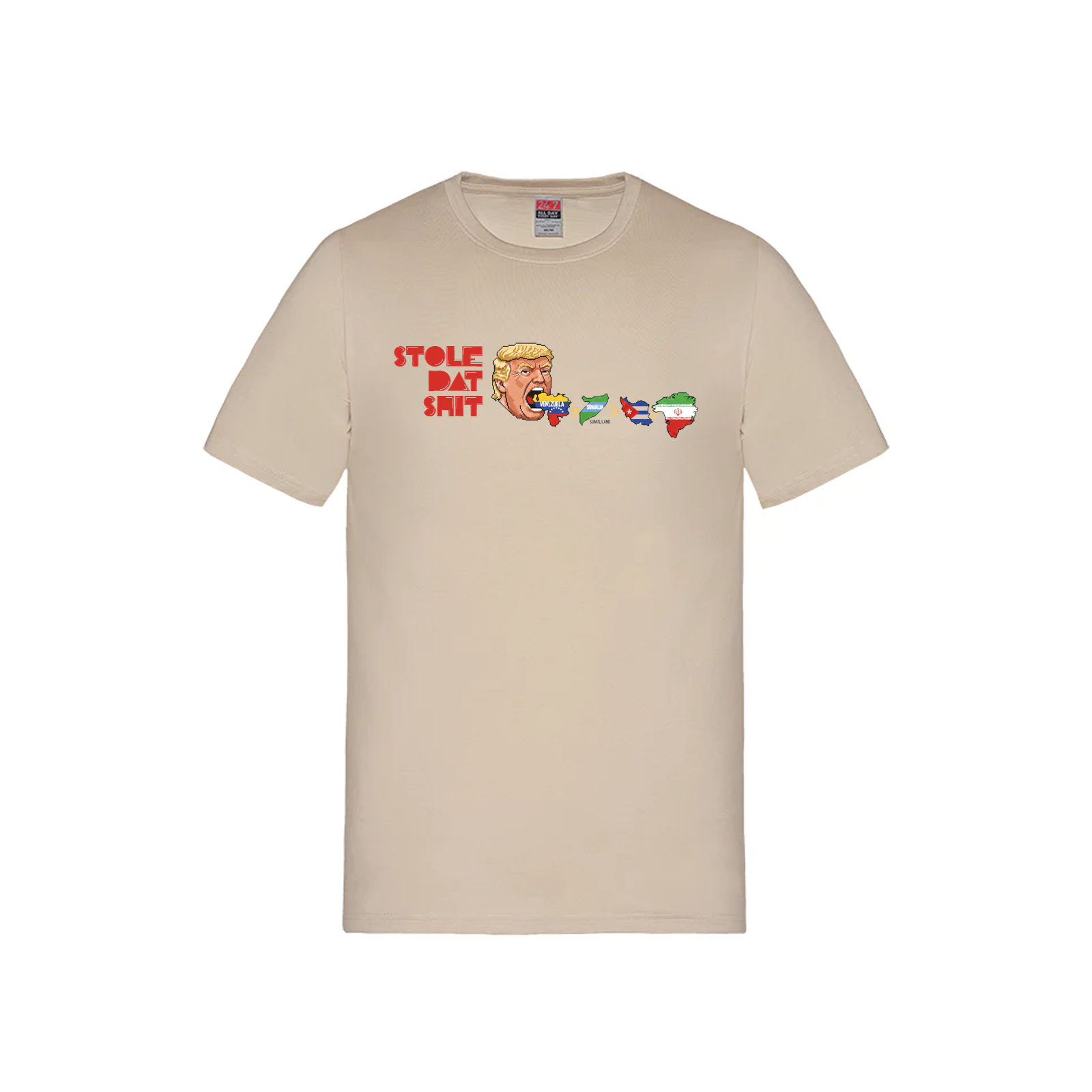 STOLE DAT SHIT Donald Trump Pac-Man T-Shirt - 100% Cotton Satire Tee - Beige - T-Shirt - Trumpman