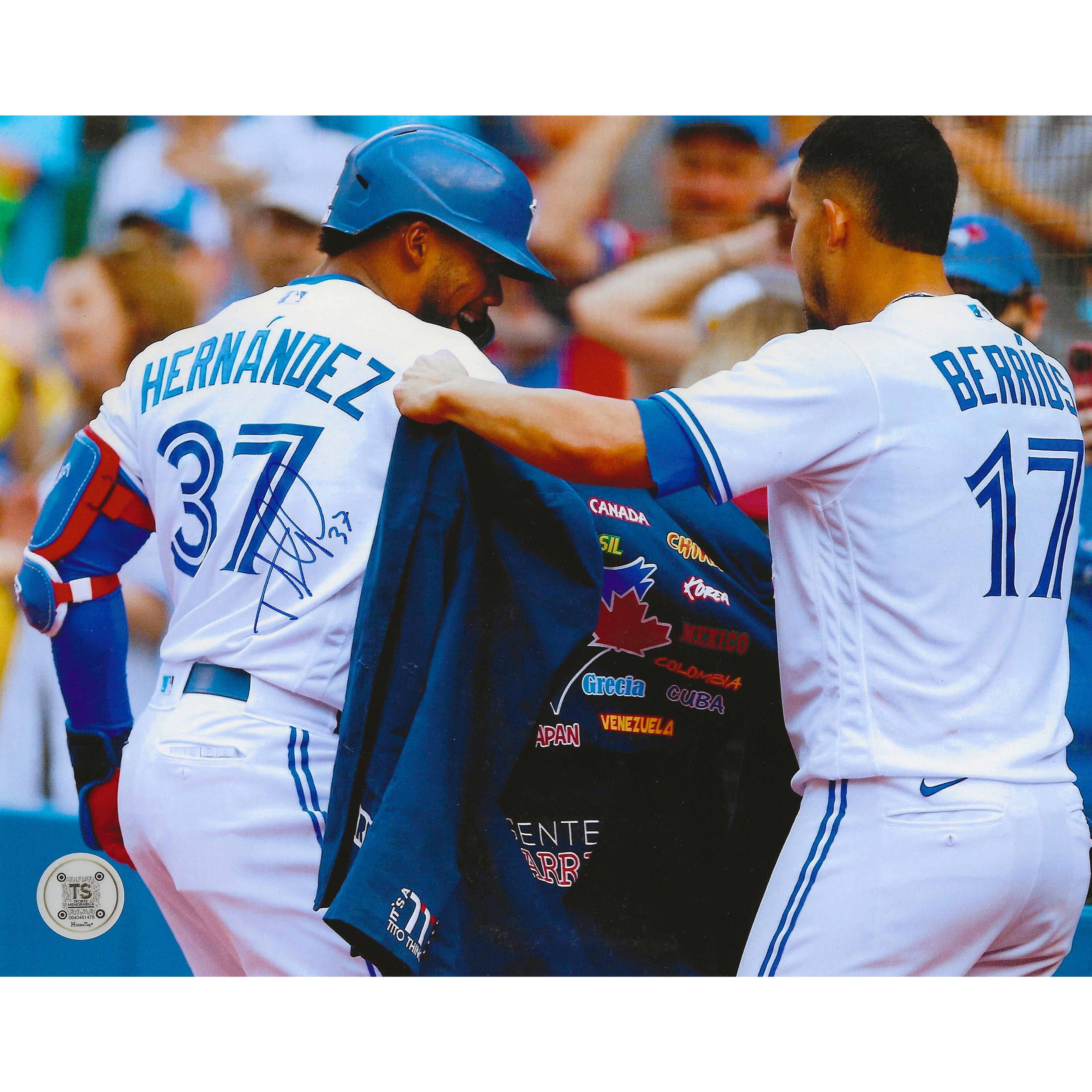Teoscar Hernandez Autographed Toronto Blue Jays Homerun Jacket 8x10 Photo - - Autographed 8x10 Photos - TS Sports Memorabilia - I Love BJs