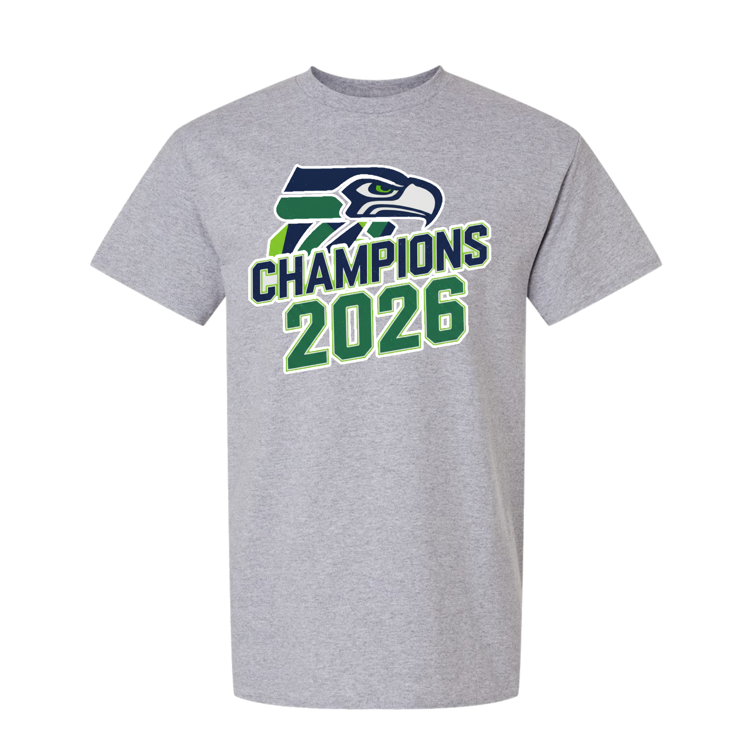 Seattle 2026 Gridiron Victory Classic Graphic Tee - Gray - T-Shirt - Champions Only - I Love BJs