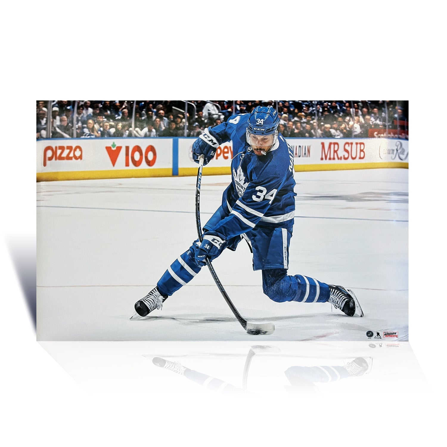 AUSTON MATTHEWS SLAPSHOT POSTER PRINT - TORONTO MAPLE LEAFS 34" BY 22" - Default Title - Framed Canvas Print - Autograph Authentic - I Love BJs