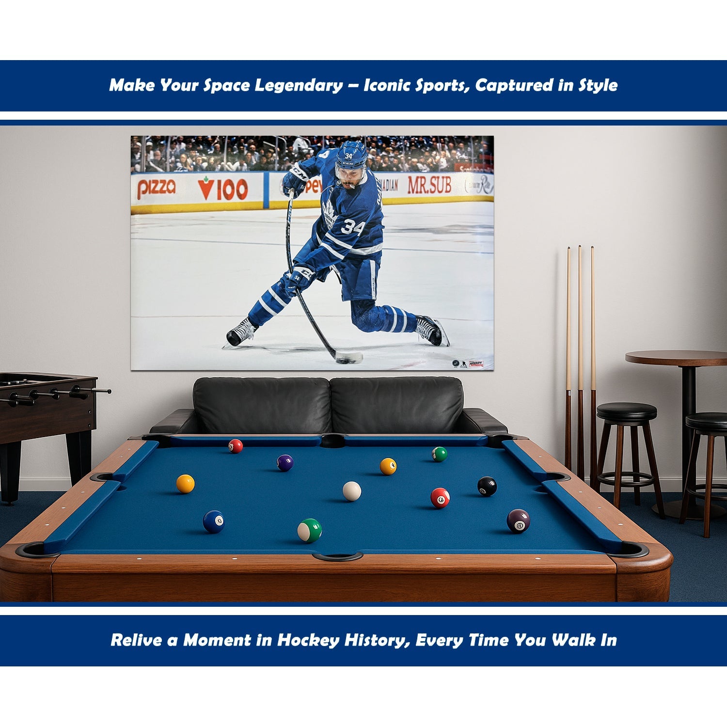 AUSTON MATTHEWS SLAPSHOT POSTER PRINT - TORONTO MAPLE LEAFS 34" BY 22" - - Framed Canvas Print - Autograph Authentic - I Love BJs