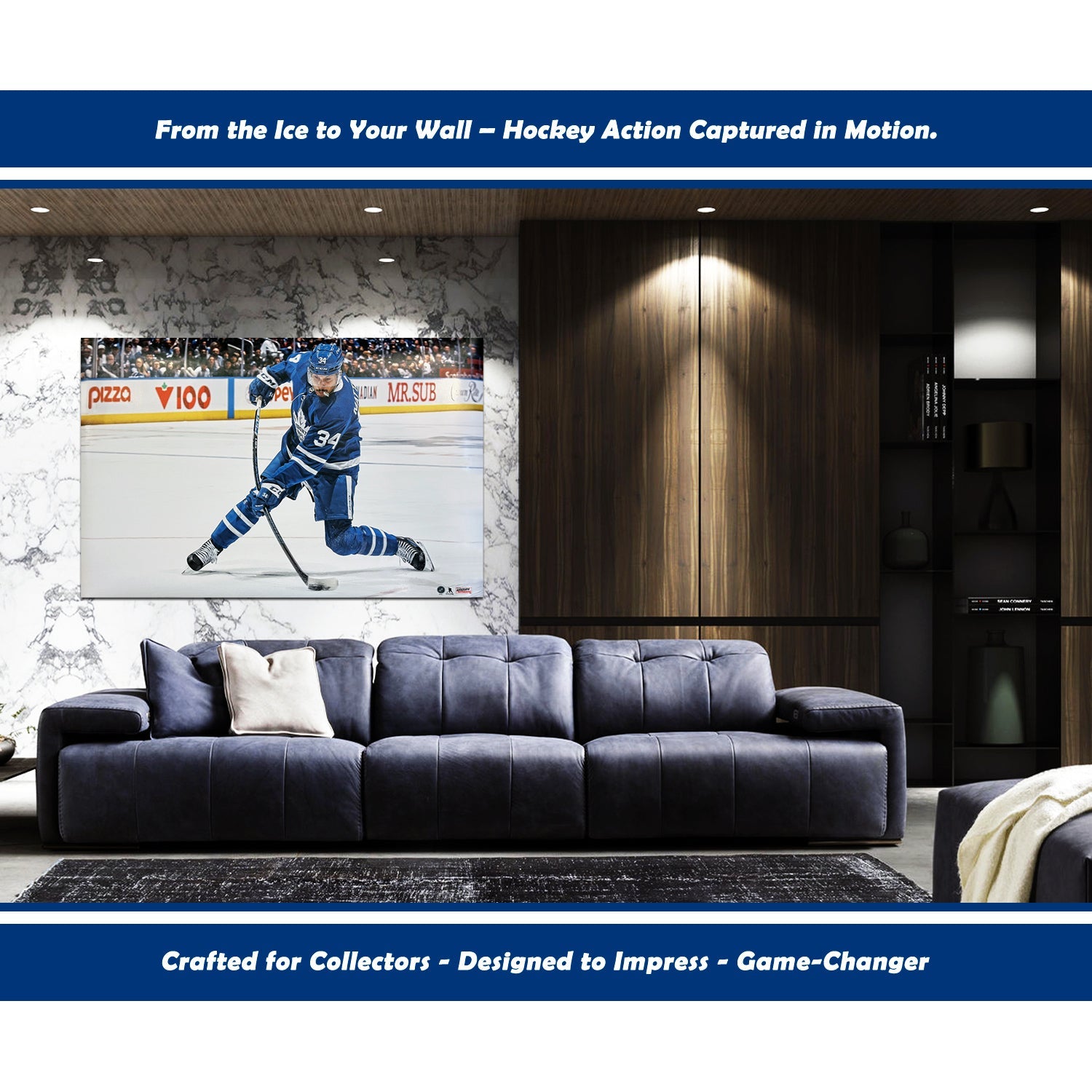 AUSTON MATTHEWS SLAPSHOT POSTER PRINT - TORONTO MAPLE LEAFS 34" BY 22" - - Framed Canvas Print - Autograph Authentic - I Love BJs