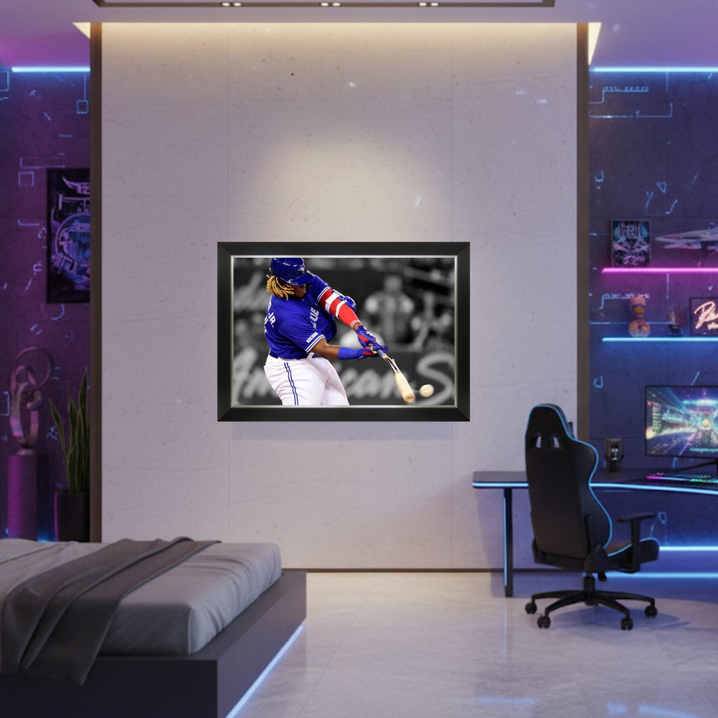Vladimir Guerrero Jr. "Bat Breaking Hit" Framed Canvas - 33.5" x 23.5" - - Framed Canvas Print - Autograph Authentic - I Love BJs