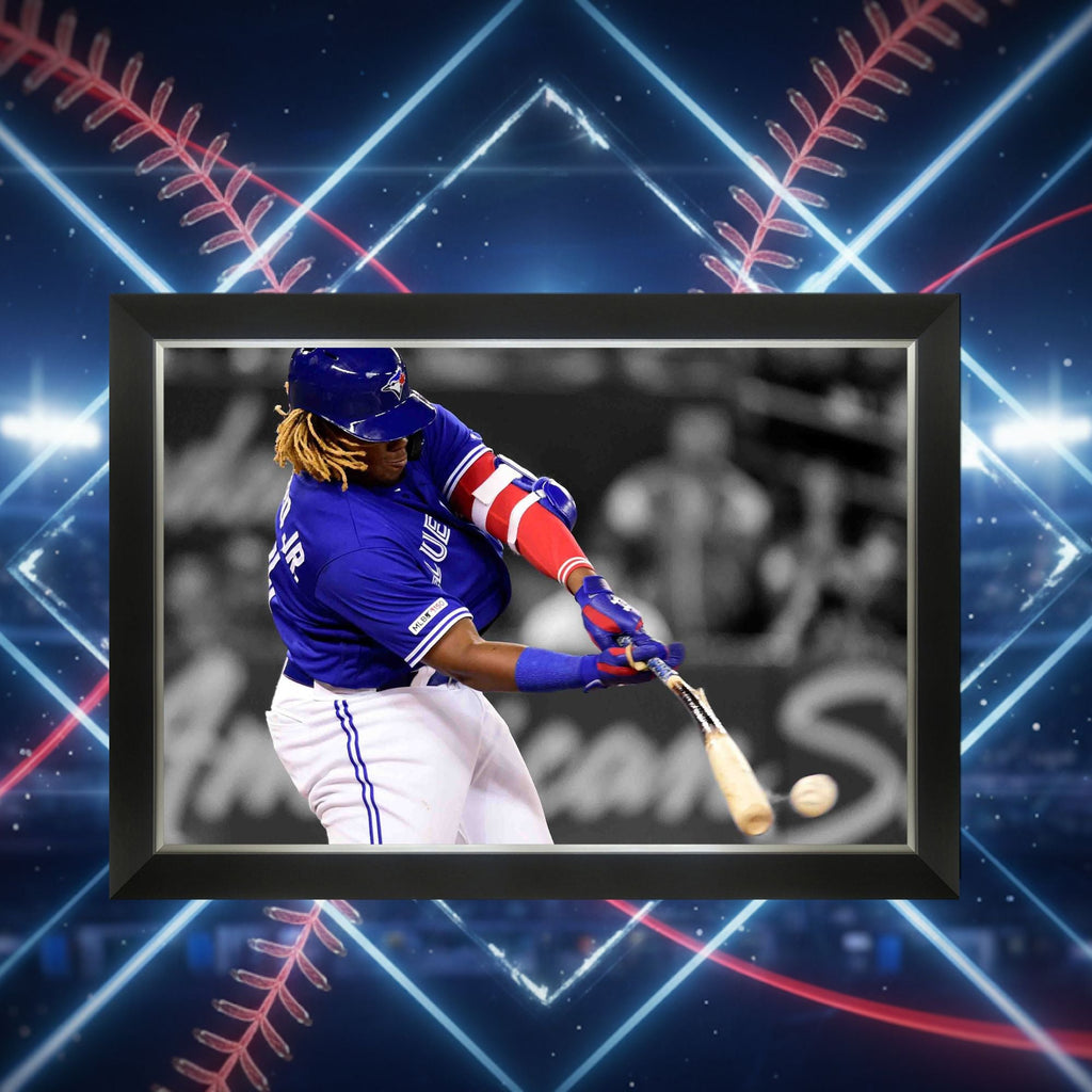 Vladimir Guerrero Jr. "Bat Breaking Hit" Framed Canvas - 33.5" x 23.5" - - Framed Canvas Print - Autograph Authentic - I Love BJs