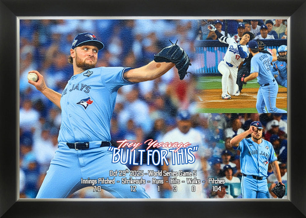 TREY YESAVAGE 2025 WORLD SERIES ROOKIE RECORD SETTING GAME 5 - 33.5" X 23.5" - Default Title - Framed Canvas Print - Autograph Authentic - I Love BJs