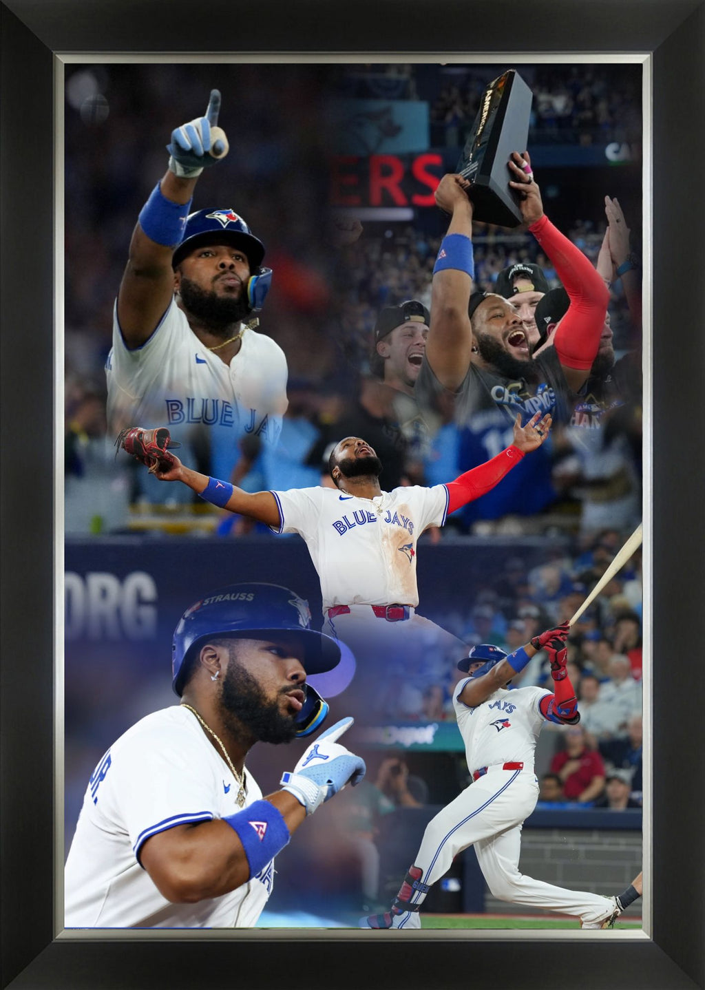 Vladimir Guerrero Jr. 2025 ALCS Champions Framed Collage - 33.5" x 23.5" - Default Title - Framed Canvas Print - Autograph Authentic - I Love BJs