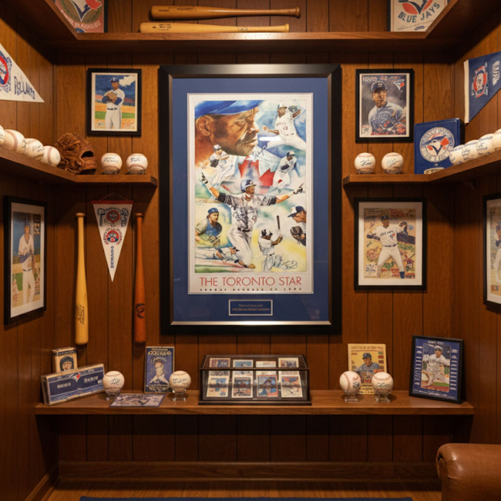 CARTER, BORDERS, ALOMAR, WINFIELD, SIGNED - BLUE JAYS 1992 WORLD SERIES 41"X28" - - Framed Poster - Autograph Authentic - I Love BJs