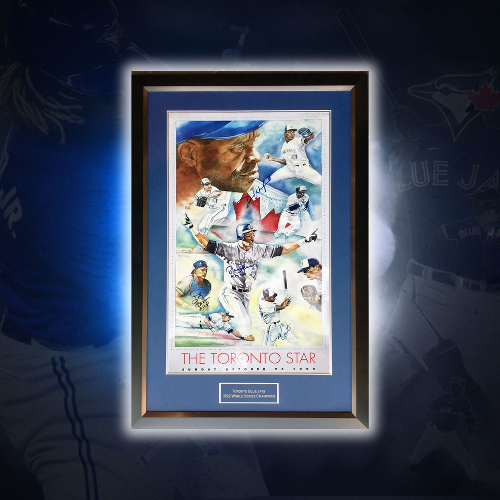 CARTER, BORDERS, ALOMAR, WINFIELD, SIGNED - BLUE JAYS 1992 WORLD SERIES 41"X28" - - Framed Poster - Autograph Authentic - I Love BJs