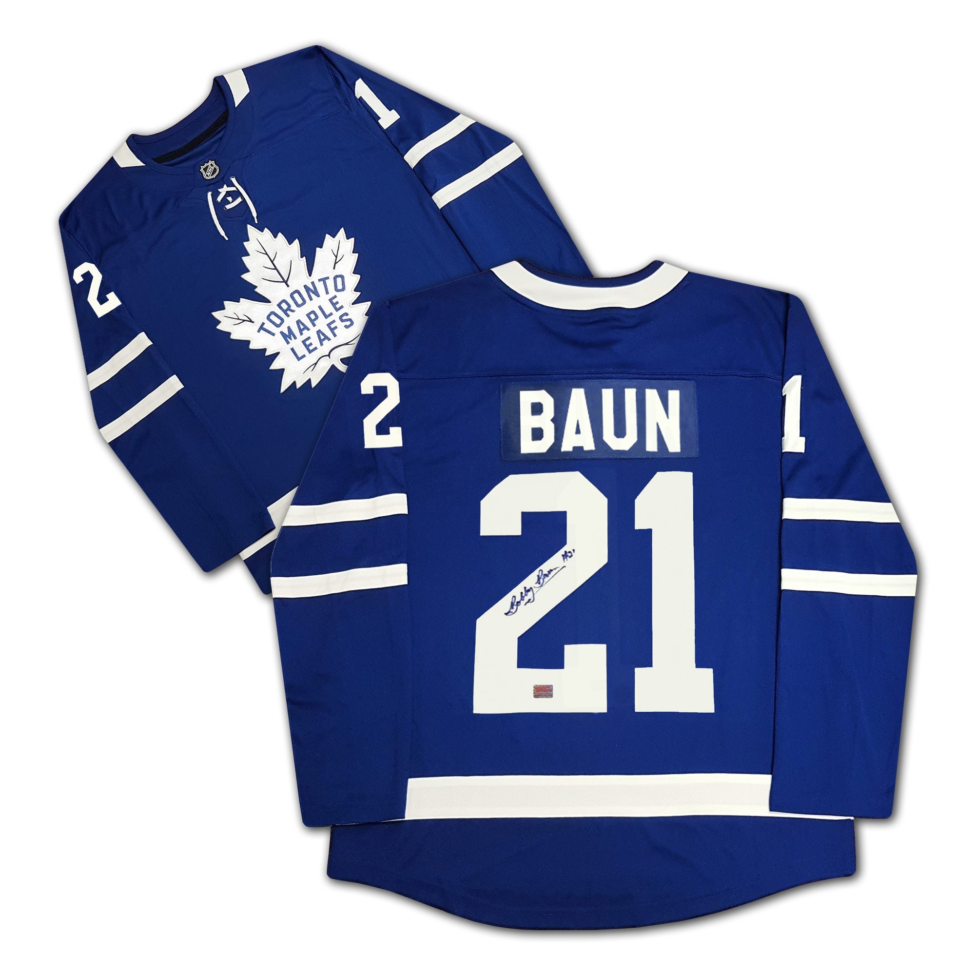 BOBBY BAUN AUTOGRAPHED BLUE TORONTO MAPLE LEAFS JERSEY - Default Title - Autographed Jersey - Autograph Authentic - I Love BJs